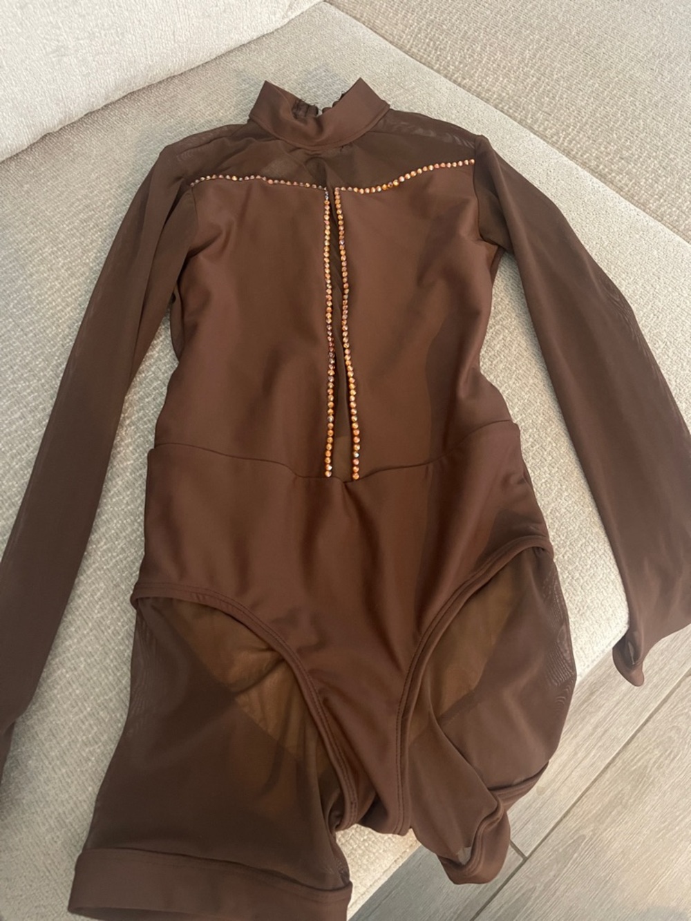 Kids Long Sleeve Dance Costume Leotard in Brown